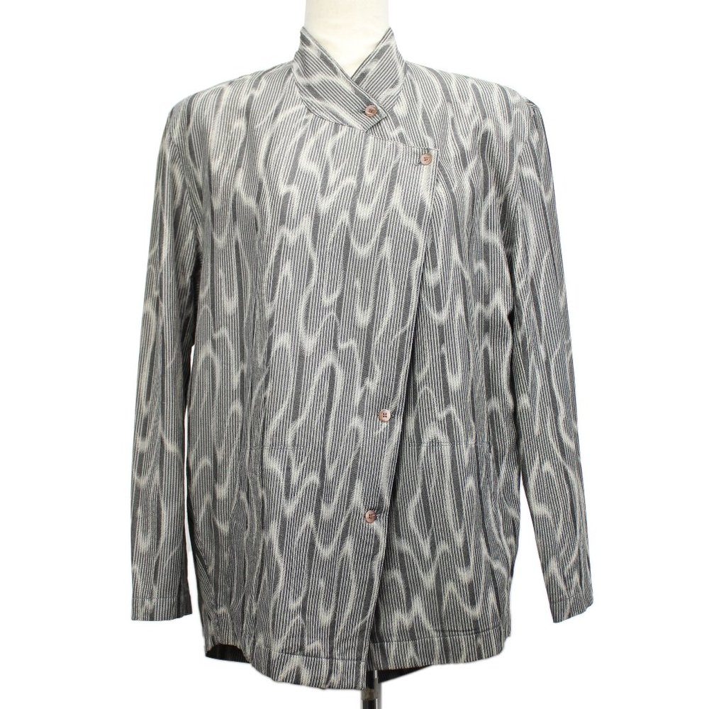 VTG Issey Miyake Gray Wavy Stripe Cotton/Rayon Asymmetric Blazer Fishtail Coat S